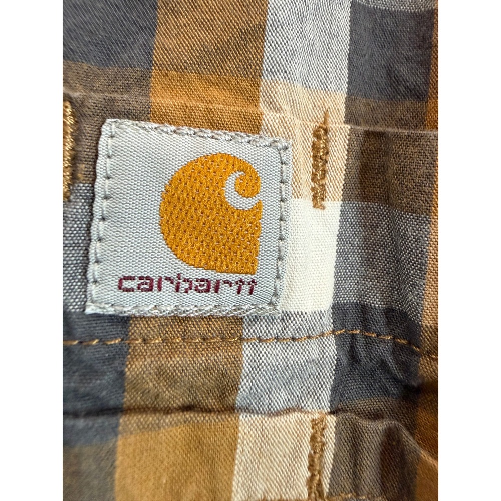 Carhartt Mens Large Short Sleeve Plaid Button Down Shirt Brown Navy 103005 211 - Picture 5 of 8